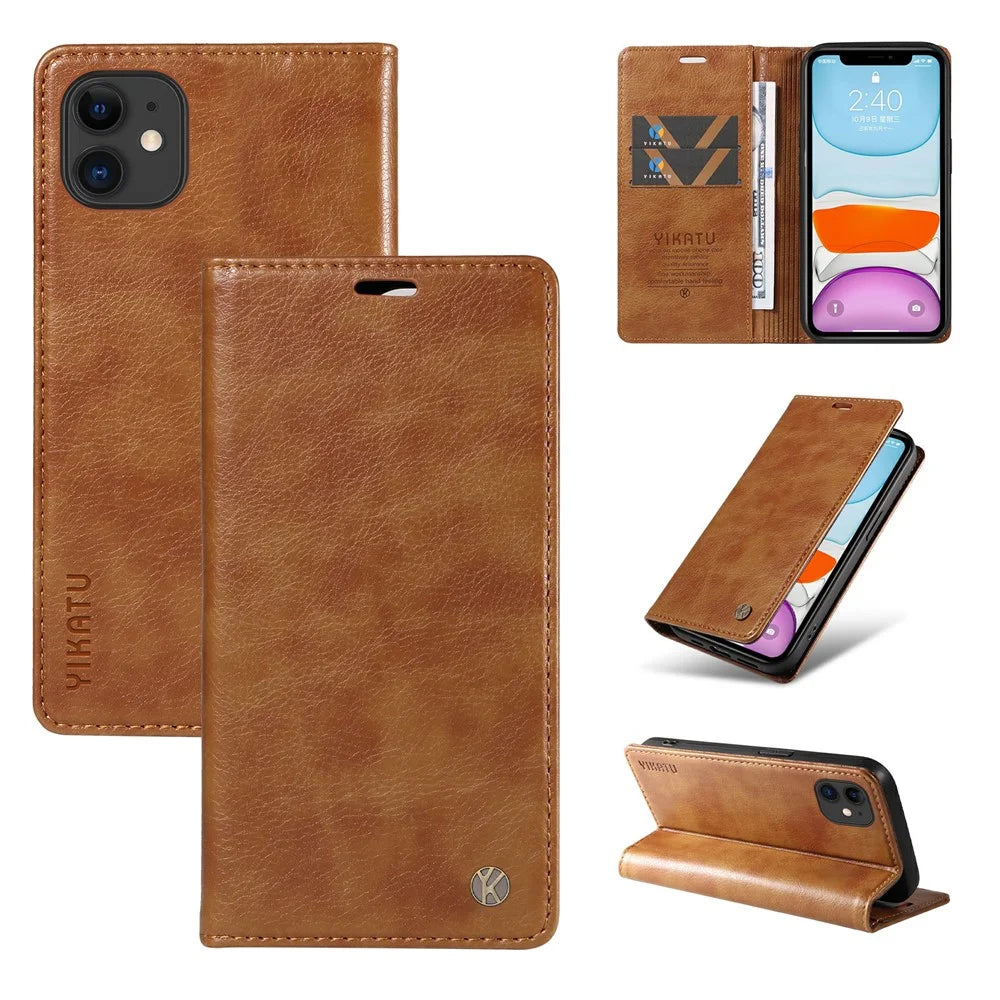 YIKATU YK-006 For iPhone 11 Case Wallet Card Slots PU Leather Protective Phone Cover - Brown - 6