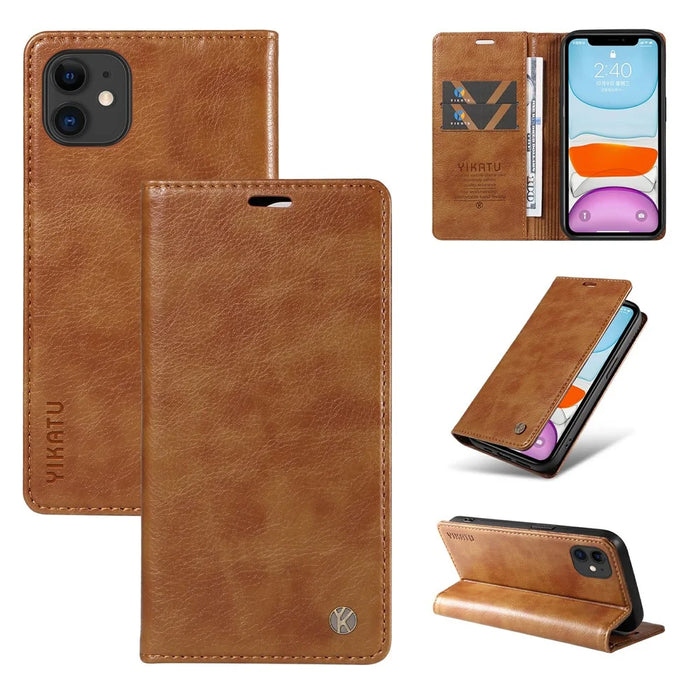 YIKATU YK-006 For iPhone 11 Case Wallet Card Slots PU Leather Protective Phone Cover - Brown - 6