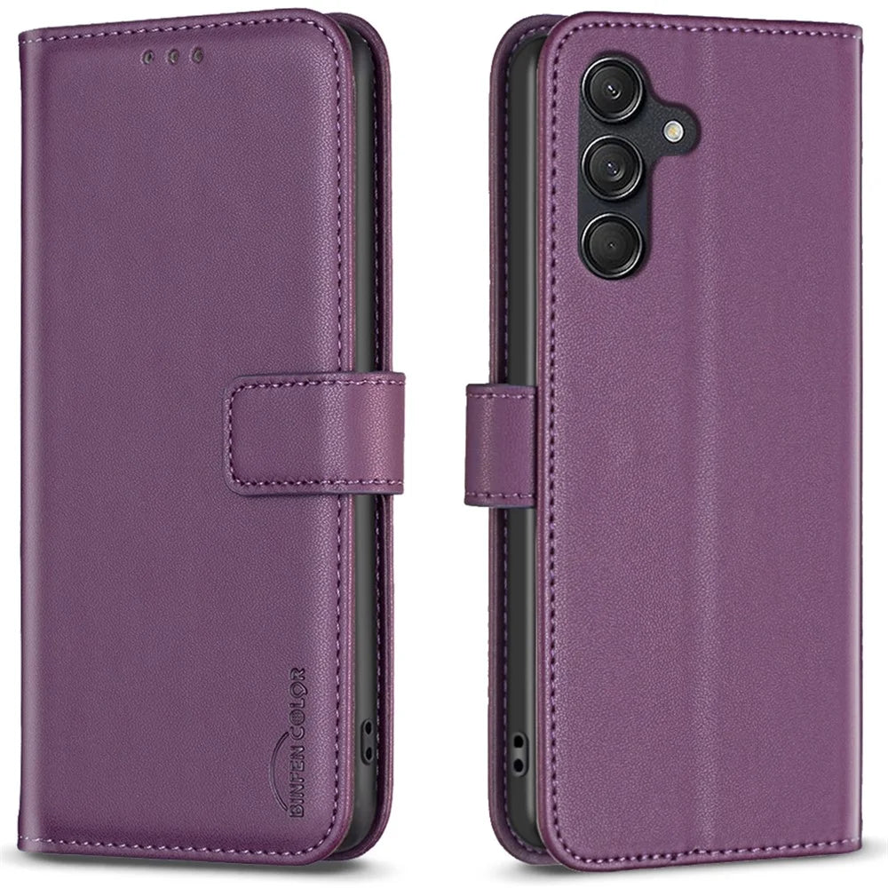 BINFEN COLOR BF17 For Samsung Galaxy M55 5G / C55 5G / F55 5G Wallet Case Shockproof Leather Phone Cover - Dark Purple - 1