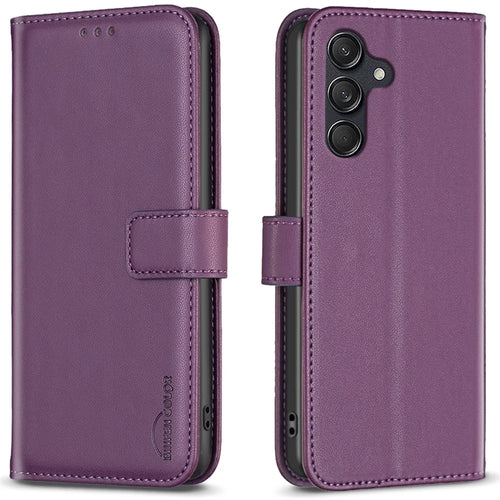 BINFEN COLOR BF17 For Samsung Galaxy M55 5G / C55 5G / F55 5G Wallet Case Shockproof Leather Phone Cover - Dark Purple - 1
