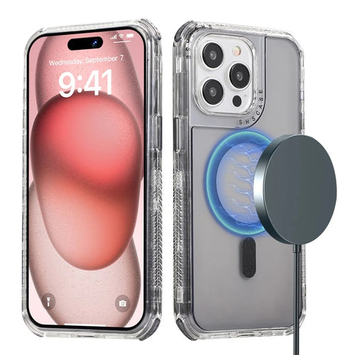 For iPhone 14 Pro Magnetic Phone Case Reinforced Corners PC+TPU Phone Cover - Grey - 1