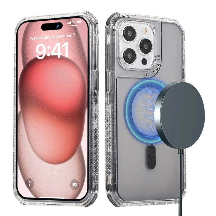 For iPhone 14 Pro Magnetic Phone Case Reinforced Corners PC+TPU Phone Cover - Grey - 1