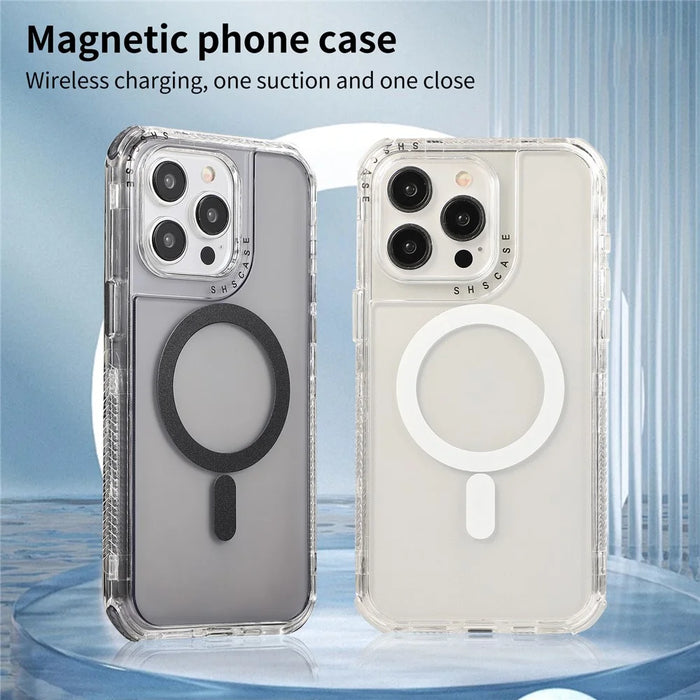 For iPhone 14 Pro Magnetic Phone Case Reinforced Corners PC+TPU Phone Cover - Grey - 3