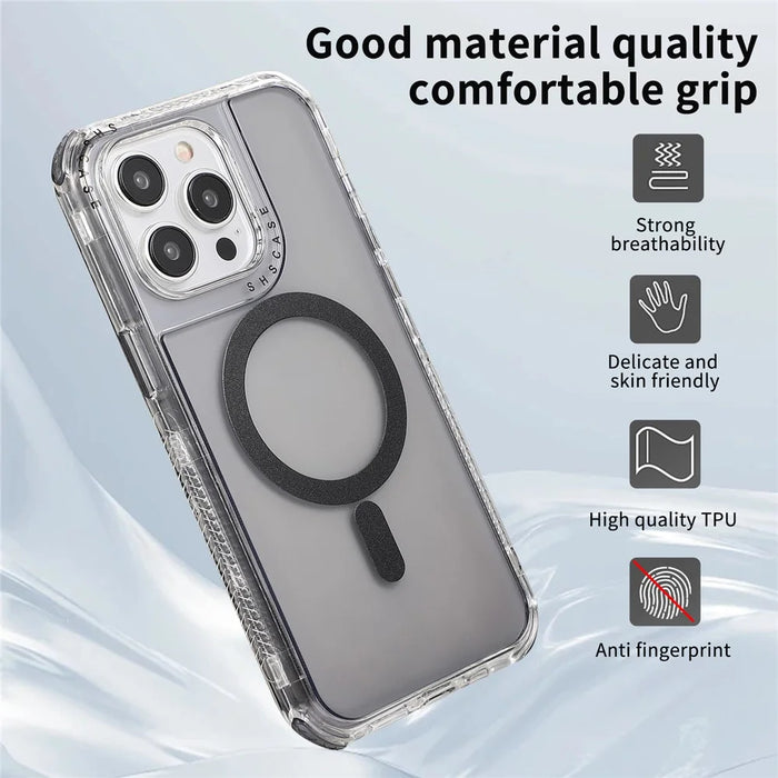 For iPhone 14 Pro Magnetic Phone Case Reinforced Corners PC+TPU Phone Cover - Grey - 5