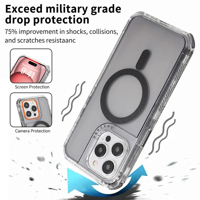 For iPhone 14 Pro Magnetic Phone Case Reinforced Corners PC+TPU Phone Cover - Grey - 6
