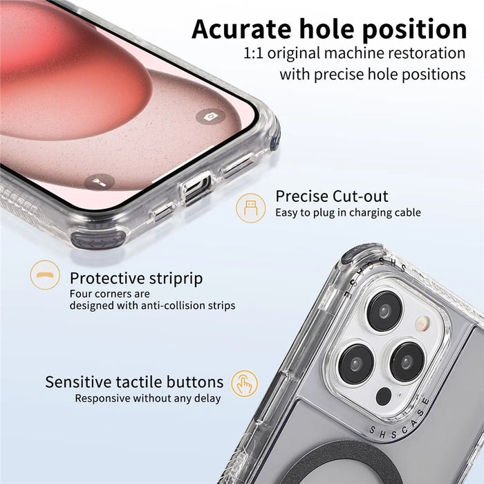 For iPhone 14 Pro Magnetic Phone Case Reinforced Corners PC+TPU Phone Cover - Grey - 7