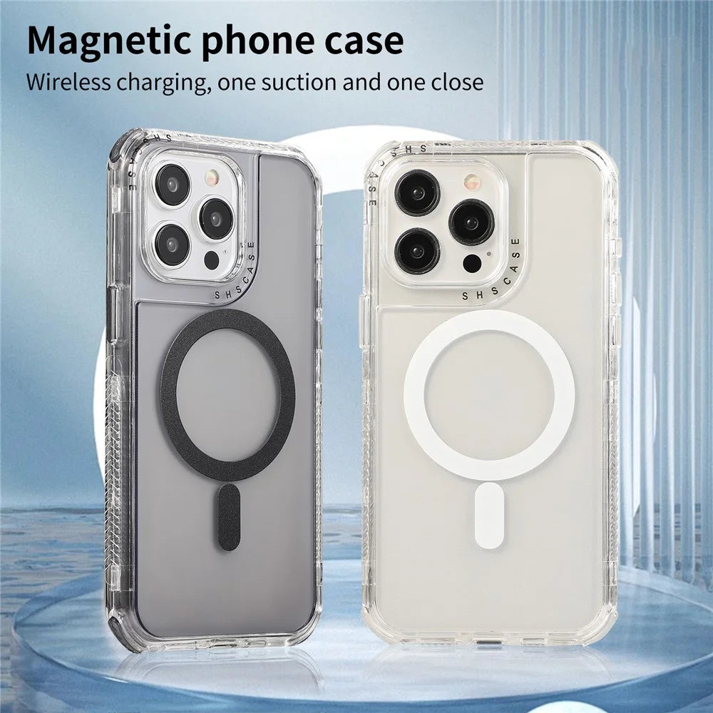 For iPhone 14 Pro Max Magnetic Case Reinforced Corners PC+TPU Phone Cover - Grey - 3