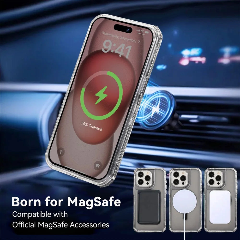 For iPhone 14 Pro Max Magnetic Case Reinforced Corners PC+TPU Phone Cover - Grey - 4