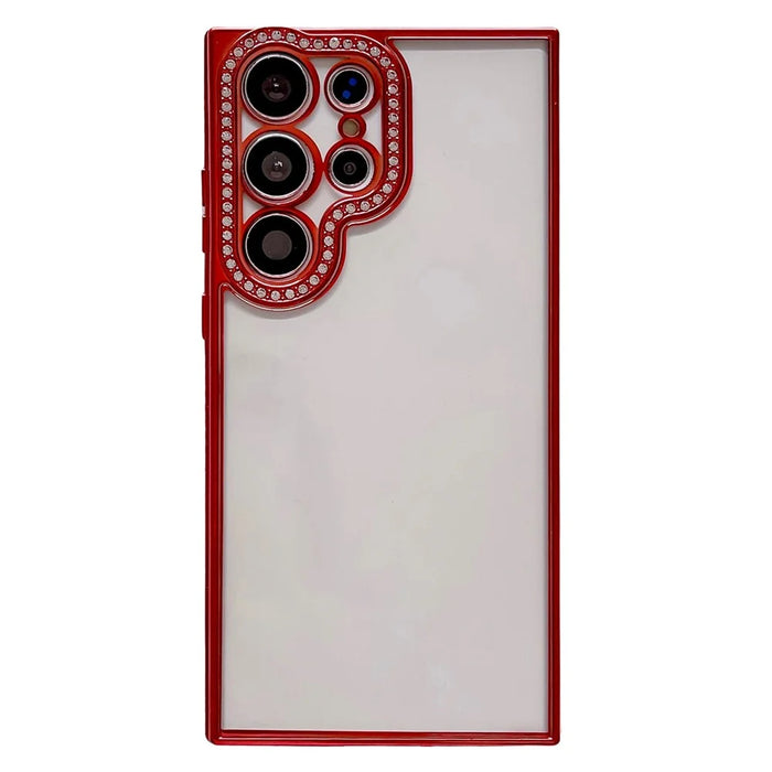 For Samsung Galaxy S24 Ultra TPU Case Rhinestones Decor Phone Protective Cover - Red - 1