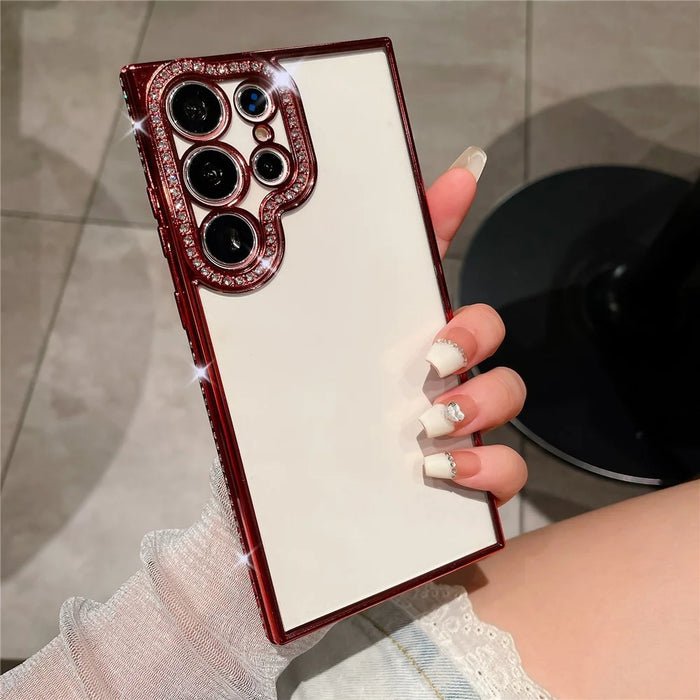 For Samsung Galaxy S24 Ultra TPU Case Rhinestones Decor Phone Protective Cover - Red - 2
