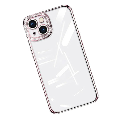 For iPhone 14 Plus Case Shiny Rhinestones Flexible TPU Phone Cover - Rose Gold - 1