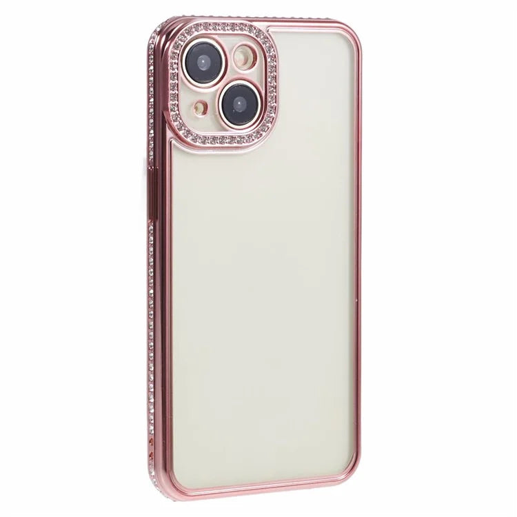 For iPhone 14 Plus Case Shiny Rhinestones Flexible TPU Phone Cover - Rose Gold - 3
