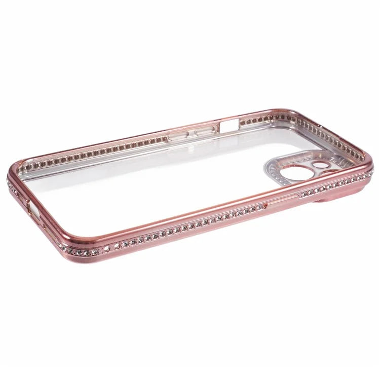 For iPhone 14 Plus Case Shiny Rhinestones Flexible TPU Phone Cover - Rose Gold - 4