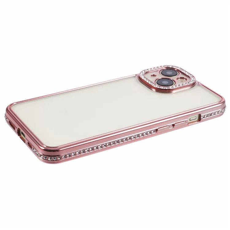 For iPhone 14 Plus Case Shiny Rhinestones Flexible TPU Phone Cover - Rose Gold - 5