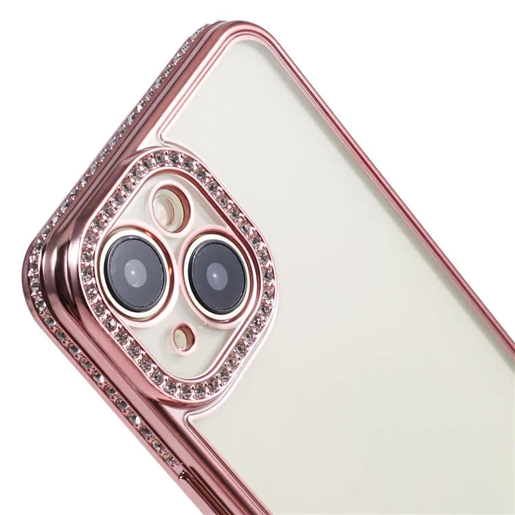 For iPhone 14 Plus Case Shiny Rhinestones Flexible TPU Phone Cover - Rose Gold - 6