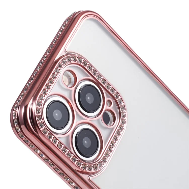 For iPhone 12 Pro Max Anti-Scratch Phone Case Rhinestones Decor TPU Phone Cover - Rose Gold - 6