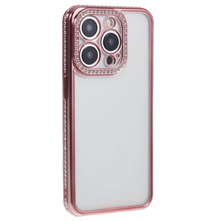 For iPhone 14 Pro Max Phone Case Rhinestones Decor TPU Anti-Scratch Cover - Rose Gold - 3
