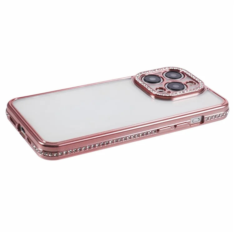 For iPhone 14 Pro Max Phone Case Rhinestones Decor TPU Anti-Scratch Cover - Rose Gold - 5
