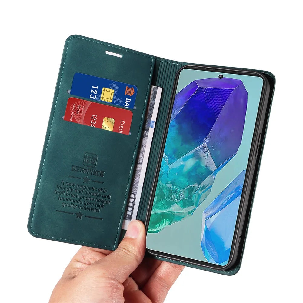 BETOPNICE 003 For Samsung Galaxy M55 5G / C55 5G / F55 5G Case Magnetic Closing Leather Cover RFID Blocking Wallet - Green - 6
