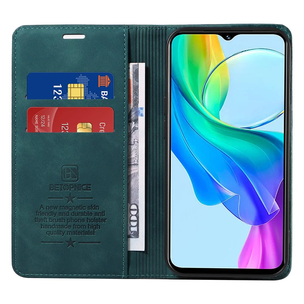 BETOPNICE 003 For vivo Y03 Case RFID Blocking Wallet Leather Flip Phone Cover - Green - 2
