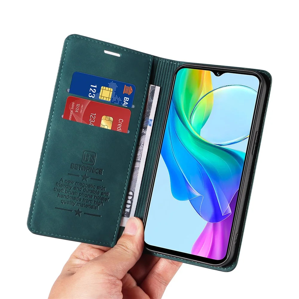BETOPNICE 003 For vivo Y03 Case RFID Blocking Wallet Leather Flip Phone Cover - Green - 6
