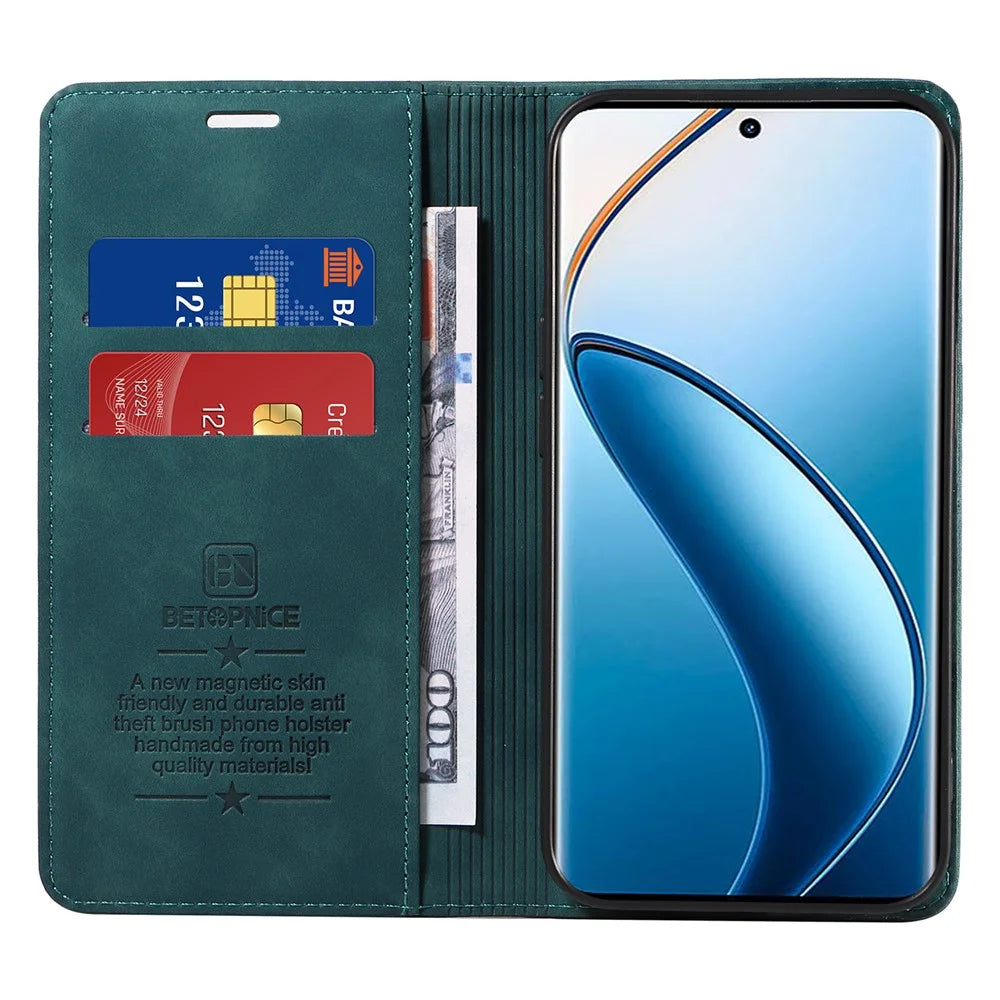 BETOPNICE 003 For Realme 12 Pro+ 5G / 12 Pro 5G Case PU+TPU Phone Protective Cover RFID Blocking Wallet - Green - 2