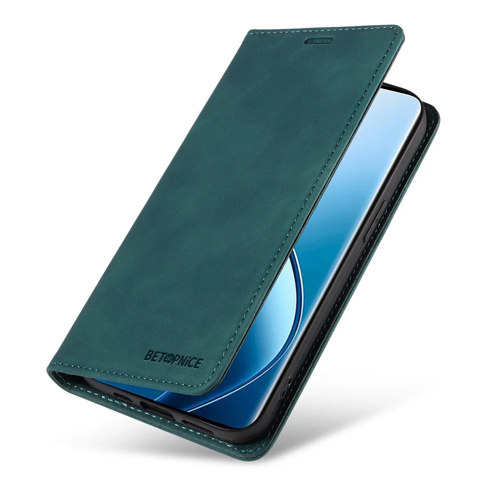 BETOPNICE 003 For Realme 12 Pro+ 5G / 12 Pro 5G Case PU+TPU Phone Protective Cover RFID Blocking Wallet - Green - 5