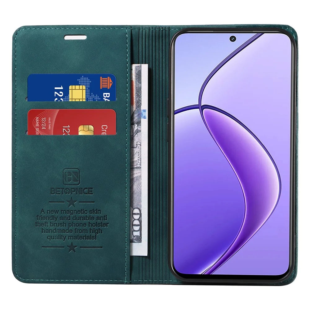 BETOPNICE 003 For Realme 12 5G Case RFID Blocking Wallet Drop-Proof Phone Stand Cover - Green - 2