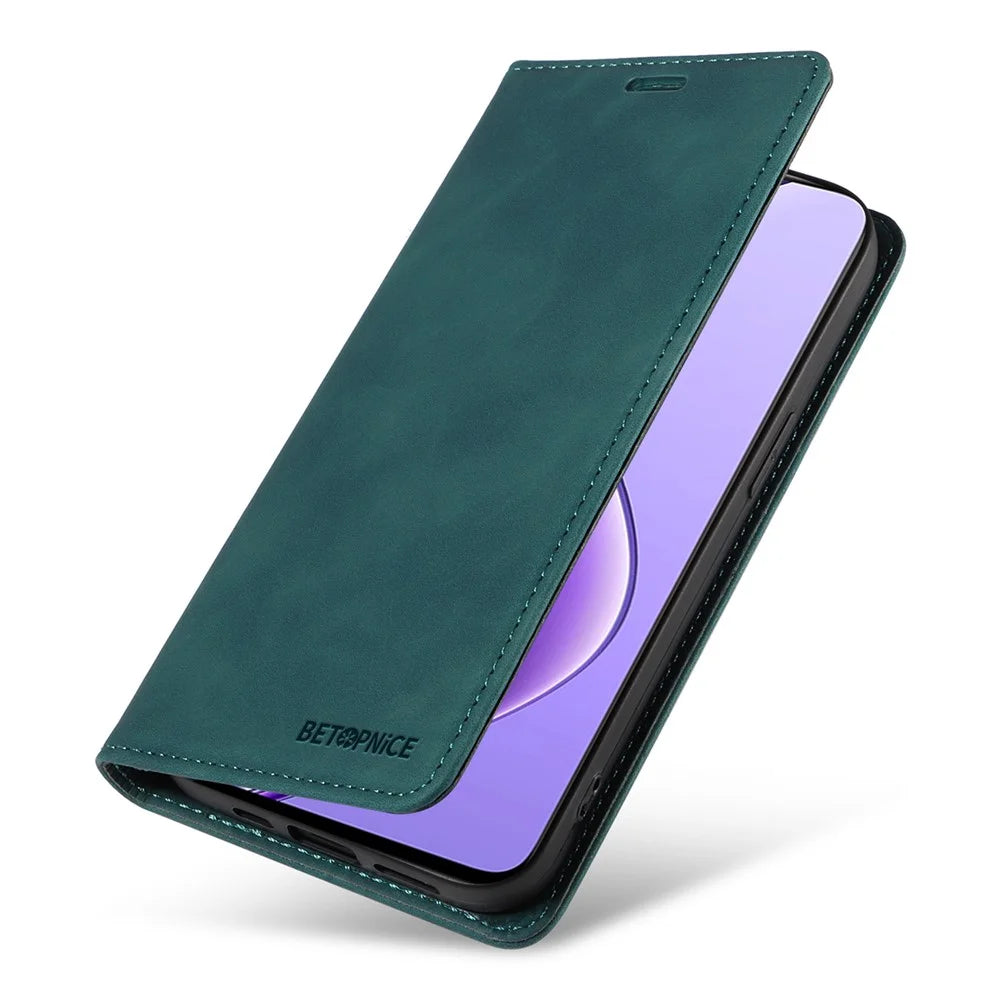BETOPNICE 003 For Realme 12 5G Case RFID Blocking Wallet Drop-Proof Phone Stand Cover - Green - 5