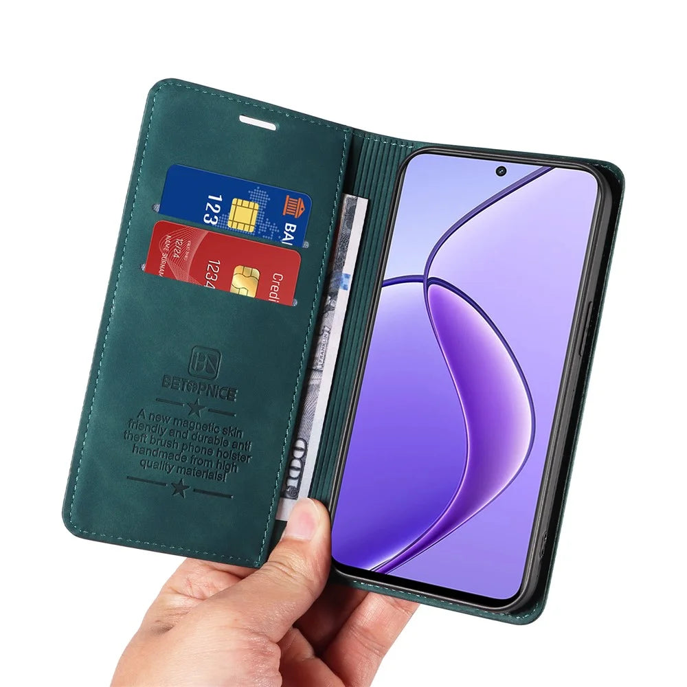 BETOPNICE 003 For Realme 12 5G Case RFID Blocking Wallet Drop-Proof Phone Stand Cover - Green - 6