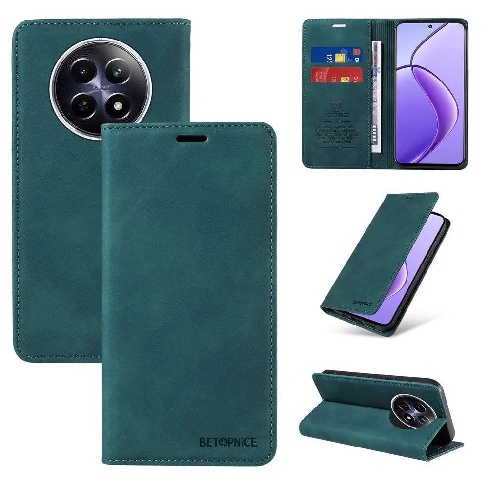 BETOPNICE 003 For Realme 12 5G Case RFID Blocking Wallet Drop-Proof Phone Stand Cover - Green - 7