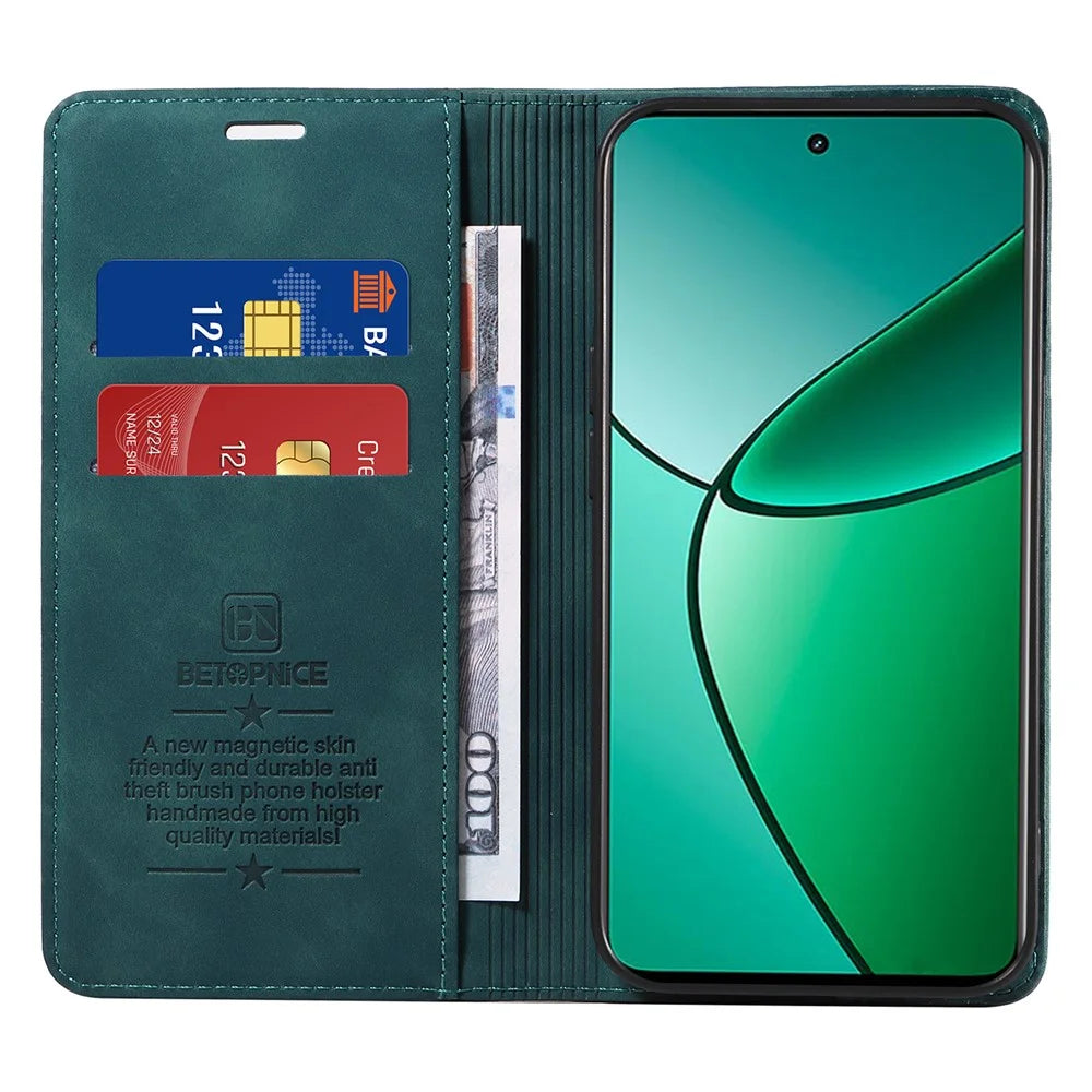 BETOPNICE 003 For Realme 12 4G / 12+ 5G / Narzo 70 Pro 5G Magnetic Case Card Slots RFID Blocking Phone Cover - Green - 2