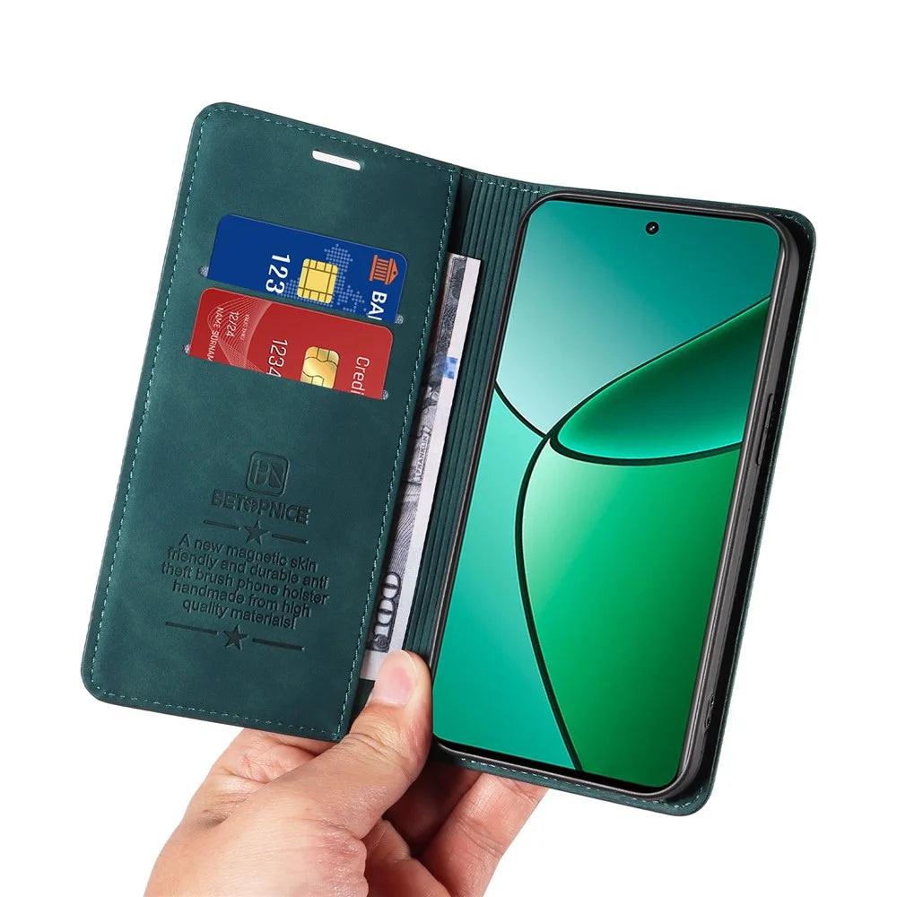 BETOPNICE 003 For Realme 12 4G / 12+ 5G / Narzo 70 Pro 5G Magnetic Case Card Slots RFID Blocking Phone Cover - Green - 6