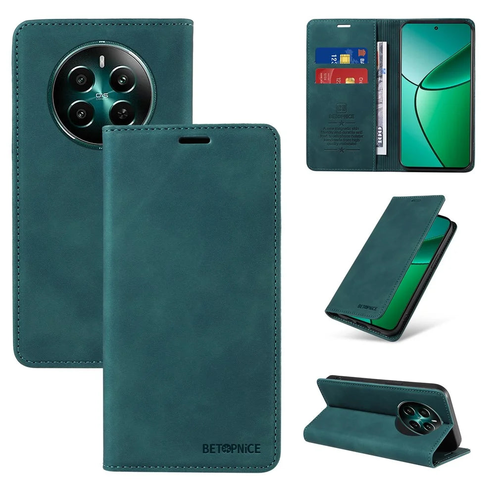 BETOPNICE 003 For Realme 12 4G / 12+ 5G / Narzo 70 Pro 5G Magnetic Case Card Slots RFID Blocking Phone Cover - Green - 7