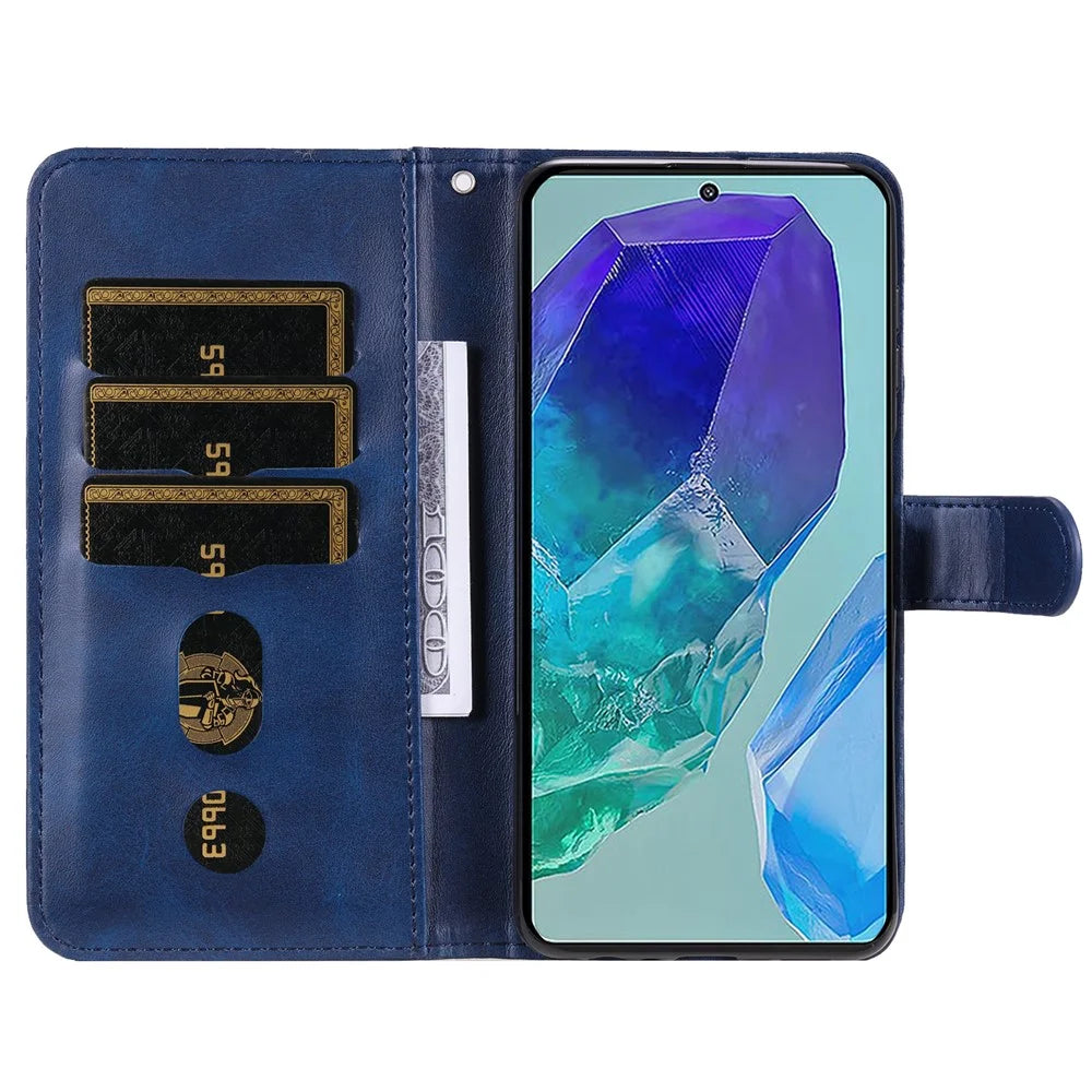For Samsung Galaxy M55 5G / C55 5G / F55 5G Case Calf Texture Zipper Pocket Wallet Mobile Phone Cover - Blue - 2