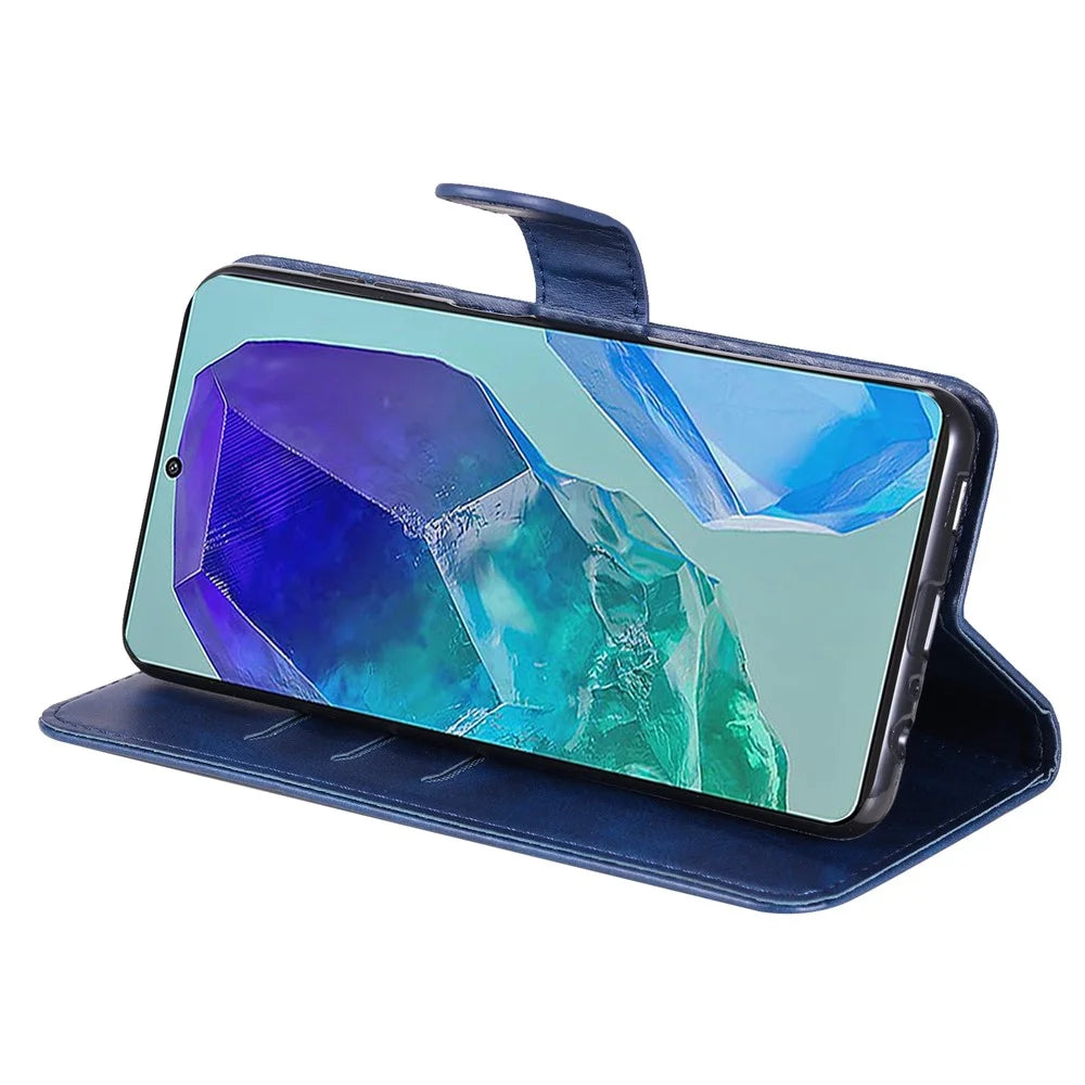For Samsung Galaxy M55 5G / C55 5G / F55 5G Case Calf Texture Zipper Pocket Wallet Mobile Phone Cover - Blue - 3