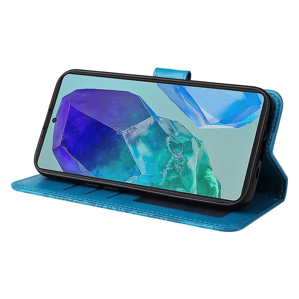 For Samsung Galaxy M55 5G / C55 5G / F55 5G Leather Case Wallet Stand Sunflower Phone Cover - Blue - 4