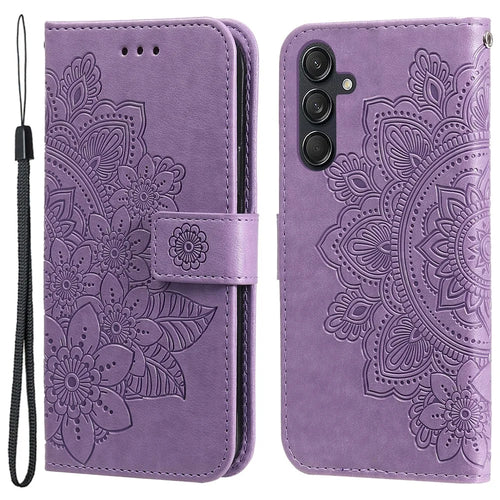 For Samsung Galaxy M55 5G / C55 5G / F55 5G Case Floral Pattern PU Leather Wallet Stand Phone Cover - Purple - 1