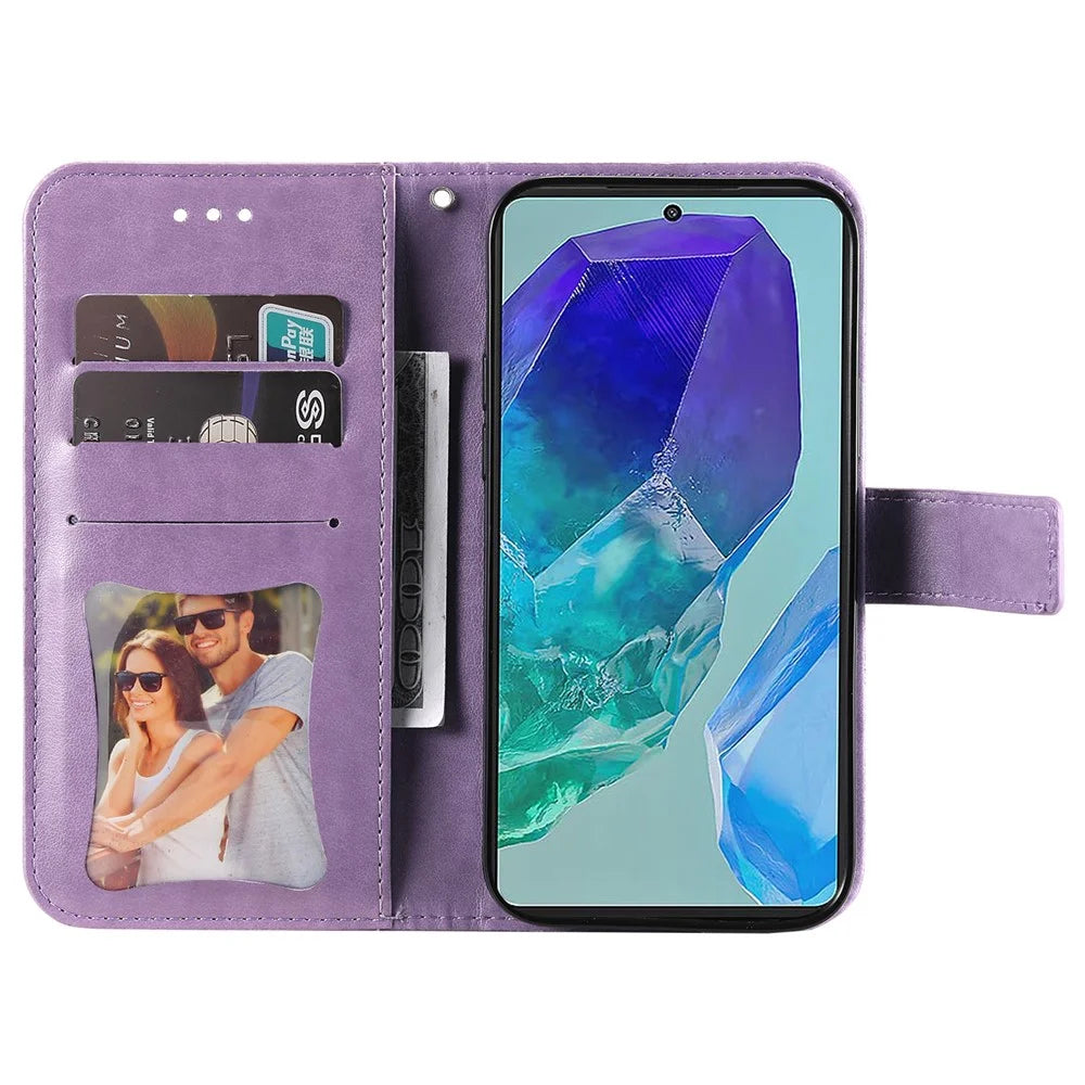 For Samsung Galaxy M55 5G / C55 5G / F55 5G Case Floral Pattern PU Leather Wallet Stand Phone Cover - Purple - 2