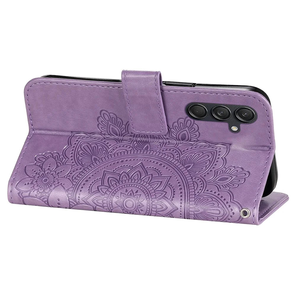 For Samsung Galaxy M55 5G / C55 5G / F55 5G Case Floral Pattern PU Leather Wallet Stand Phone Cover - Purple - 3
