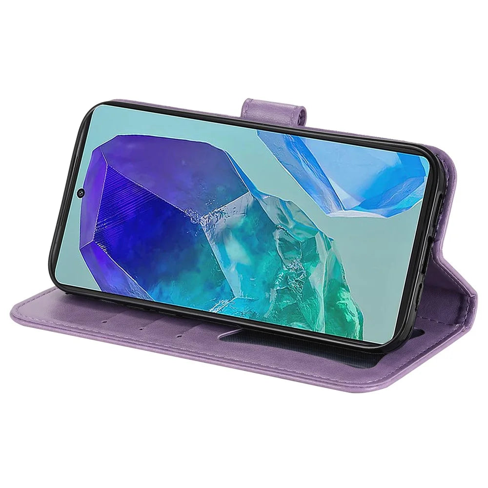 For Samsung Galaxy M55 5G / C55 5G / F55 5G Case Floral Pattern PU Leather Wallet Stand Phone Cover - Purple - 4