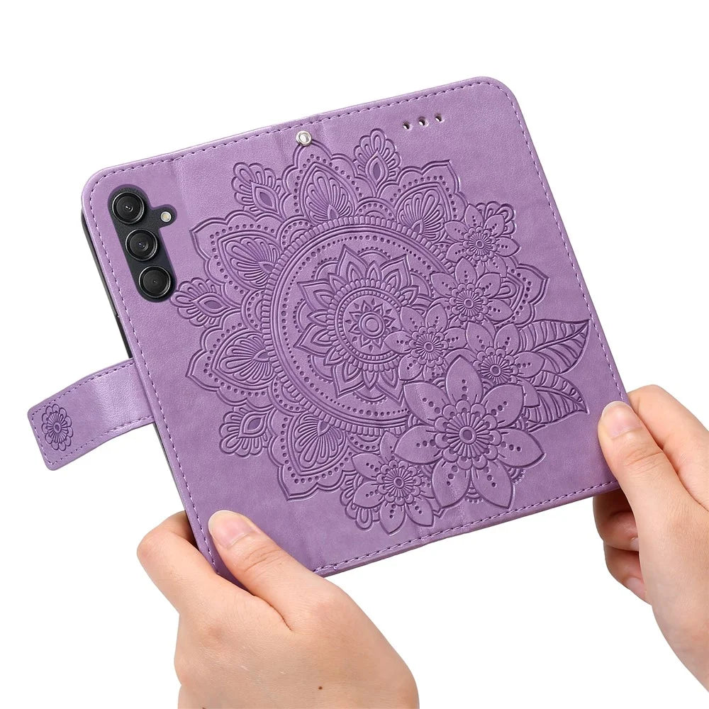 For Samsung Galaxy M55 5G / C55 5G / F55 5G Case Floral Pattern PU Leather Wallet Stand Phone Cover - Purple - 5