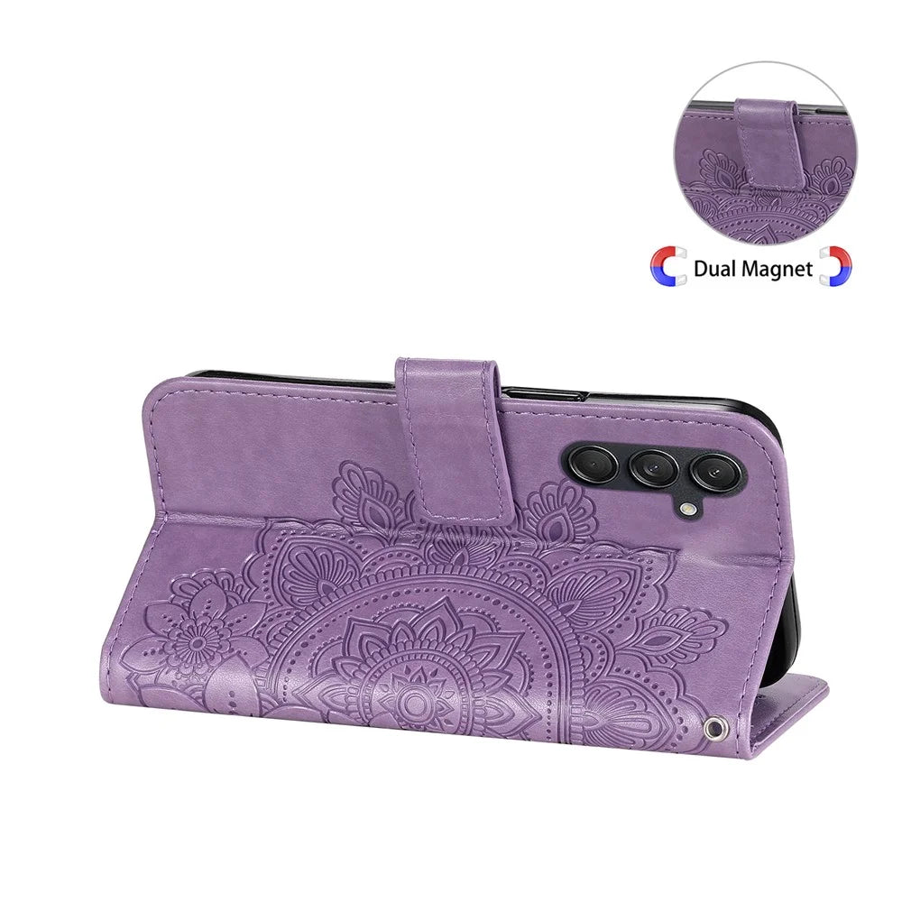 For Samsung Galaxy M55 5G / C55 5G / F55 5G Case Floral Pattern PU Leather Wallet Stand Phone Cover - Purple - 6