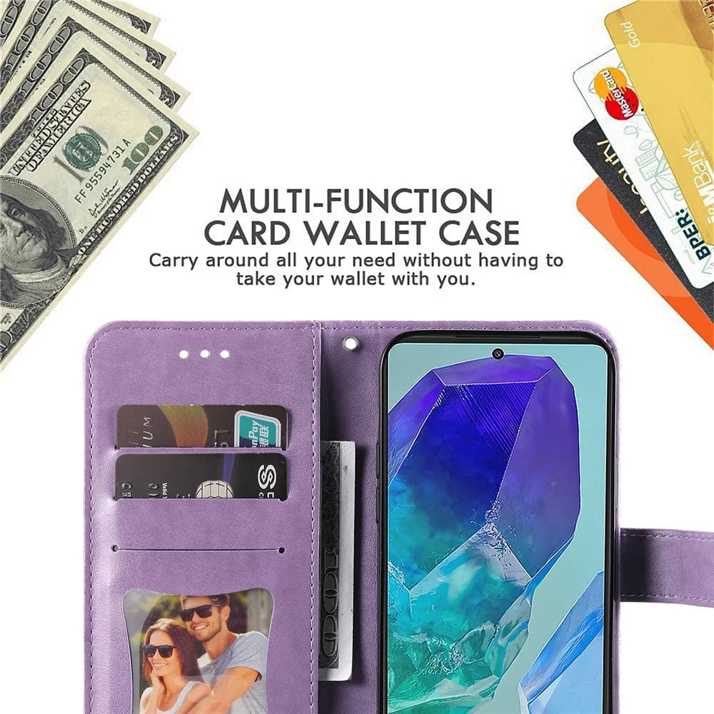 For Samsung Galaxy M55 5G / C55 5G / F55 5G Case Floral Pattern PU Leather Wallet Stand Phone Cover - Purple - 7