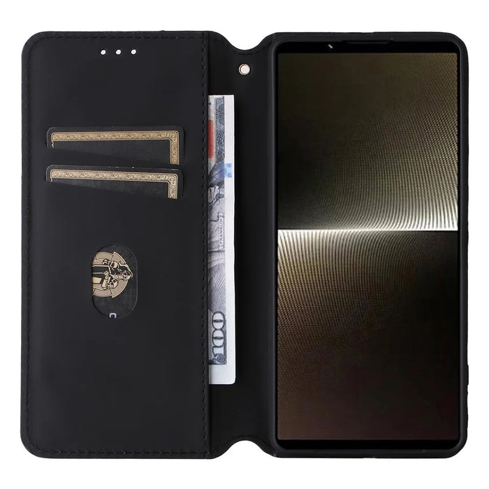 For Sony Xperia 1 VI Case Rhombus Pattern Magnetic Closing Leather Wallet Phone Cover - Black - 2