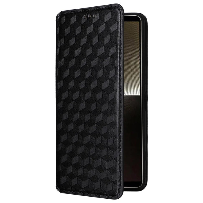 For Sony Xperia 1 VI Case Rhombus Pattern Magnetic Closing Leather Wallet Phone Cover - Black - 6