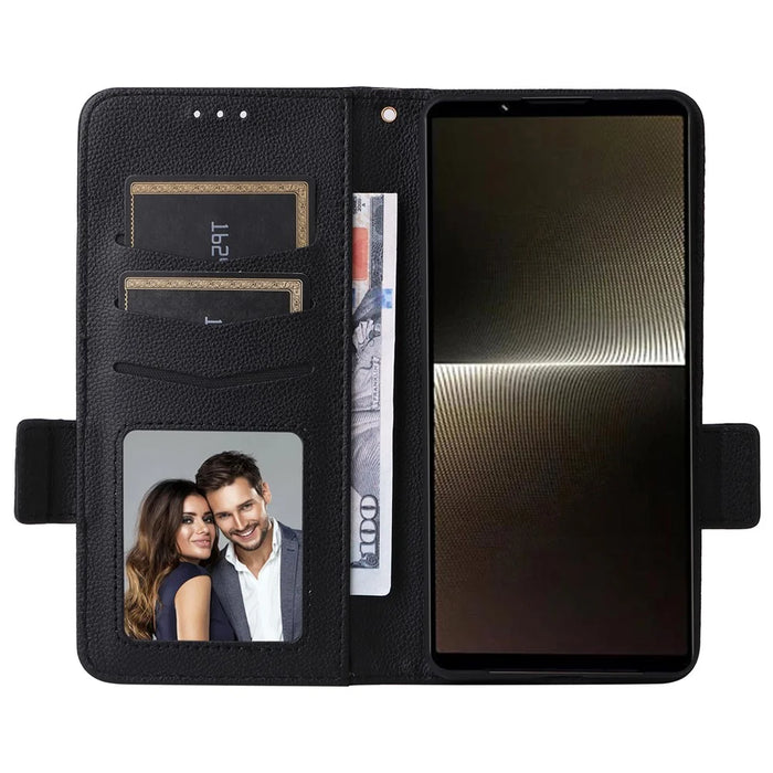 For Sony Xperia 1 VI Case with Wrist Strap Litchi Texture PU Leather Wallet Phone Cover - Black - 2