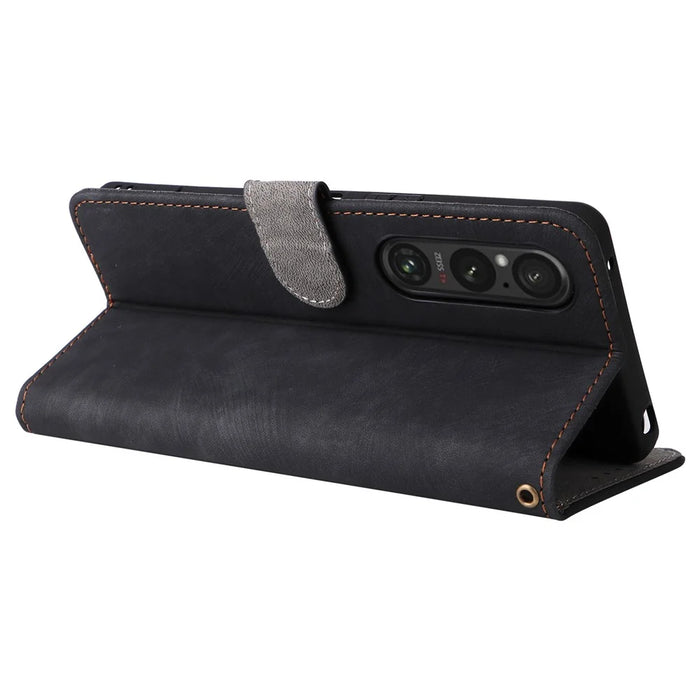 For Sony Xperia 1 VI Leather Case RFID Blocking Wallet Cover with Wrist Strap - Black - 4
