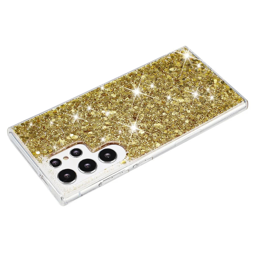 For Samsung Galaxy S23 Ultra Phone Case Anti-scratch Epoxy Glittery TPU Back Cover - Gold - 2