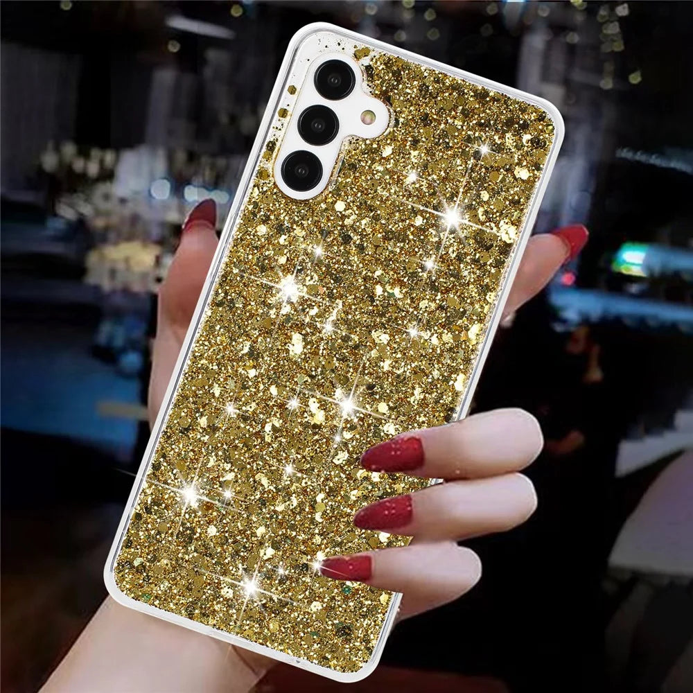 For Samsung Galaxy A34 5G Case Epoxy Glittery TPU Drop-proof Cell Phone Cover - Gold - 4